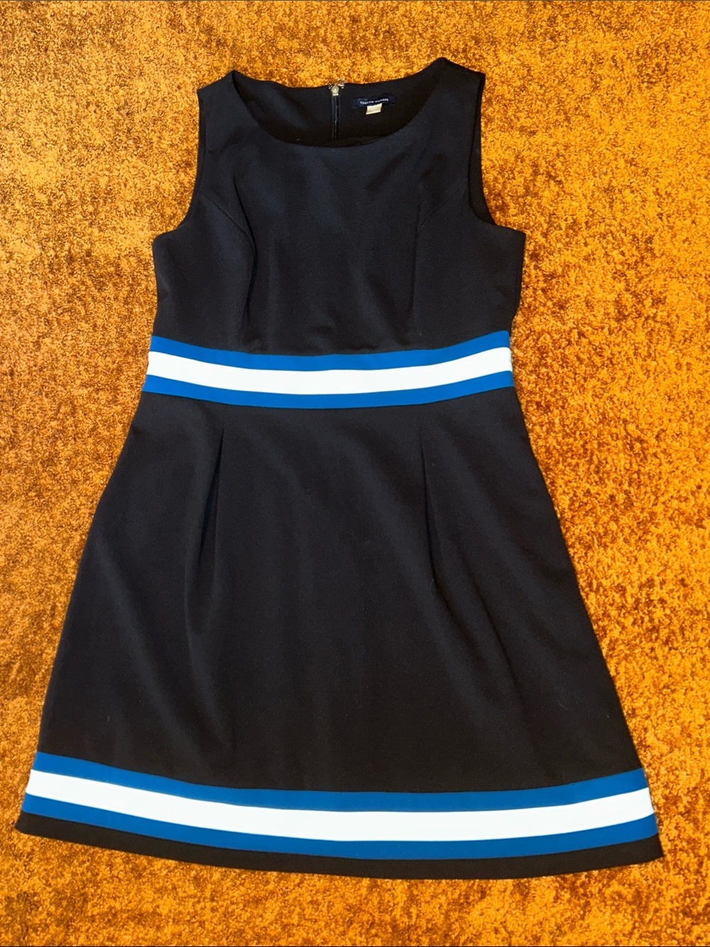 Tommy Hilfiger Black Mini Dress with Blue and White Stripes
